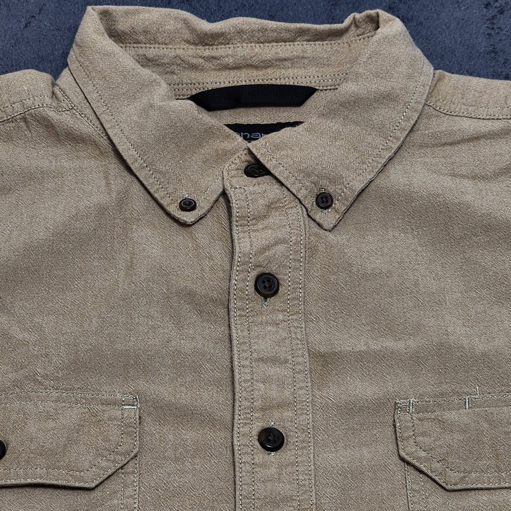 Carhartt Men's Tan Cotton Woven Button-Down Pocket Shirt Loose Fit 2XL Tall